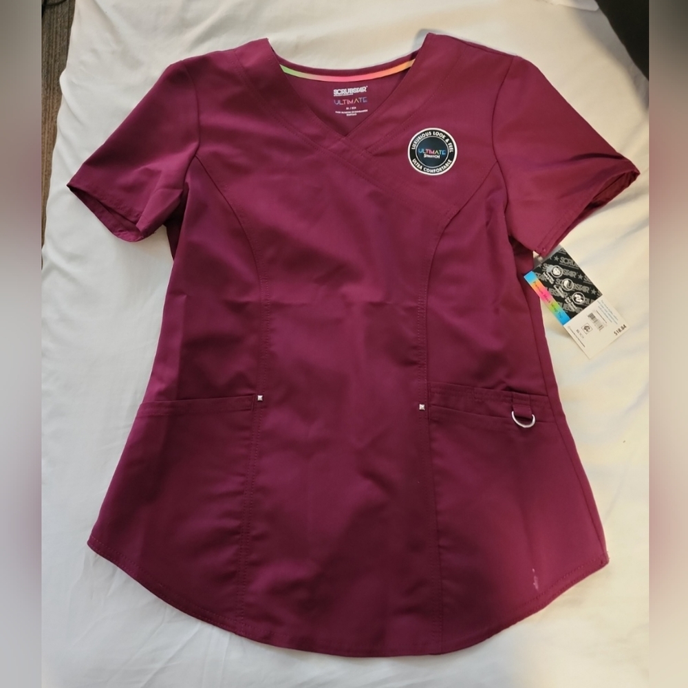 SCRUBSTAR MAROON BURGUNDY XS NWT SCRUB TOP